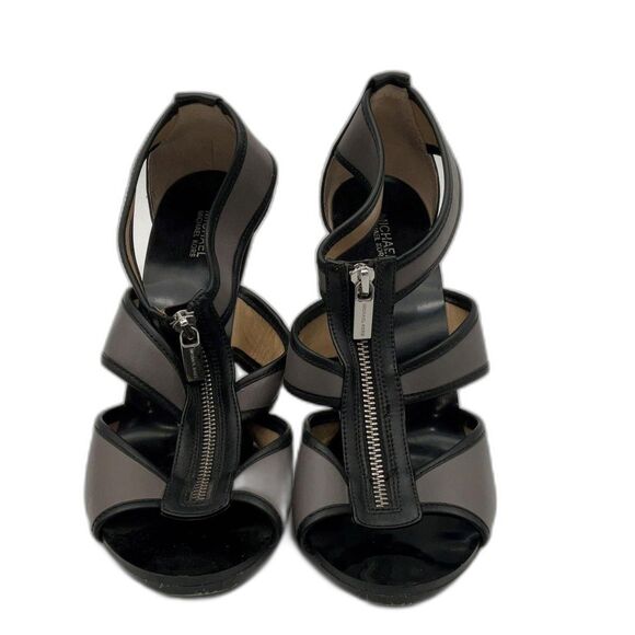 Michael Michael Kors Berkley Black Gray Patent Leather Strappy Heels Size 10 M - Picture 5 of 6
